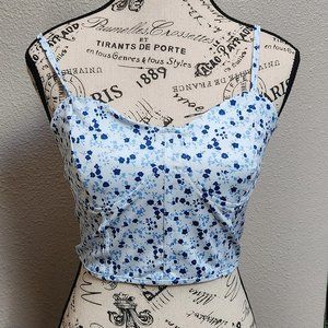 Y2K Womens Blue Floral Print Cami Camisole - NEW
